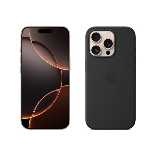 Apple iPhone 16 Pro 256 GB - Titanio sabbia + Custodia MagSafe in silicone - Nero