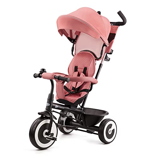 Kinderkraft ASTON Triciclo bambini dai 9 Mesi fino 25 kg, Passeggino con Maniglione regolabile, Bici, Sedile girevole Fronte Mamma e Strada, Cappottina pieghevole, Ruota libera, Rosa