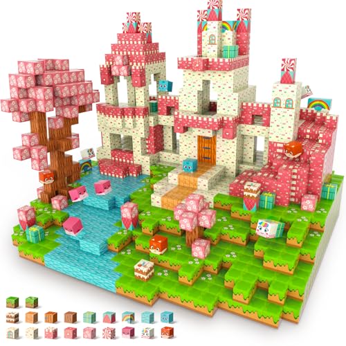 JONRRYIN 80 Pezzi Cubi Magnetici per Bambini, 2.5CM Pezzi Costruzioni Magnetiche per Bambini Castello Rosa Cubi Magnetici Costruisci Il Tuo Mondo Magnetico Giochi Magnetici per 4 5 6 7 9 10 Anni