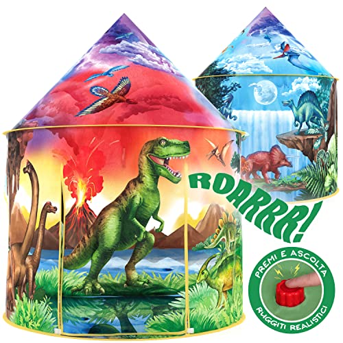 W&O Tenda da gioco con dinosauri con fantastiche canne da dinosauro, pop-up – tenda per bambini per interni ed esterni, casetta giocattolo per la cameretta dei bambini, per ragazze e ragazzi, tenda