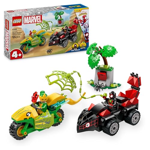 LEGO Spidey e i Suoi Fantastici Amici Inseguimento sui Dino-Veicoli di Spin ed Electro, Giochi Educativi e di Ruolo per Bambini e Bambine da 4 Anni da Supereroe con Macchina e Moto Giocattolo 11198