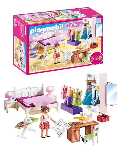 PLAYMOBIL Dollhouse 70208, Camera da letto con angolo per cucito, Con effetti luminosi, Dai 4 anni
