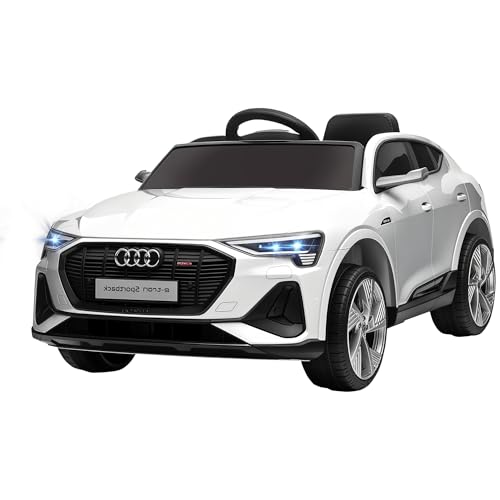 HOMCOM Macchina Elettrica per Bambini 12V Audi E-tron con Doppio Motore, Telecomando e Batteria Ricaricabile, Velocità 3-5km/h, Luci LED e Musica, Bianco