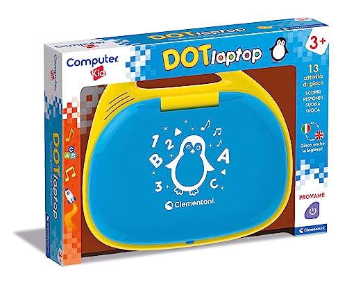 Clementoni - Computer Kid DOT, Laptop Parlante per Bambini 3+ Anni, Gioco Elettronico Interattivo per Imparare Lettere e Numeri, Educativo Portatile, Batterie Incluse, Lingua Italiana, 16425