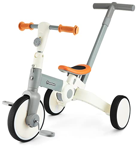 HyperMotion Triciclo Passeggino 5 in 1 per Bambini 18 Mesi-4 Anni - Bici Senza Pedali con Maniglione Regolabile, Pieghevole e Trasformabile da Triciclo a Mini Bicicletta - Grigio.