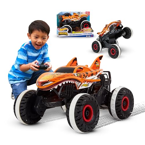 Hot Wheels Monster Trucks Macchina Telecomandata- Tiger Shark l'Inarrestabile Veicolo Radiocomandato, fuoristrada 4x4, Giocattolo per Bambini 4+ Anni, HGV87