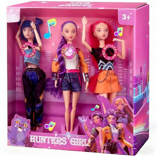 Bambole 𝐊-𝐏𝐎𝐏 𝐃em0n 𝐇unders 29 cm – Figurine K-pop Huntrix Rumi/Mira/Zoey Articolate con Vestiti, Accessori e Musica – Giocattolo per Bambine, Collezione e Regalo Fan (B)