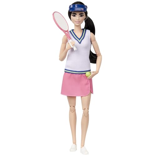 Barbie Carriere - Barbie Tennista, bambola snodata sportiva con accessori racchetta, pallina e visiera, giocattolo per bambini, 3+ anni, HKT73