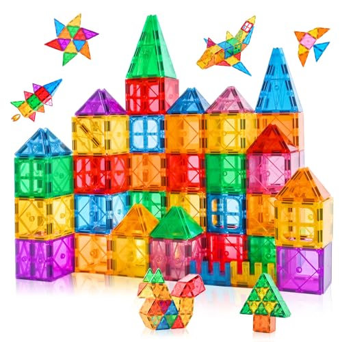 Katiago Costruzioni Magnetiche Bambini, 64 Tessere Magnetiche Colorate di 3 4 5 anni Blocchi Magnetici per Bambini Regalo di Compleanno Costruzione Giocattoli Montessori per ragazzi e ragazze