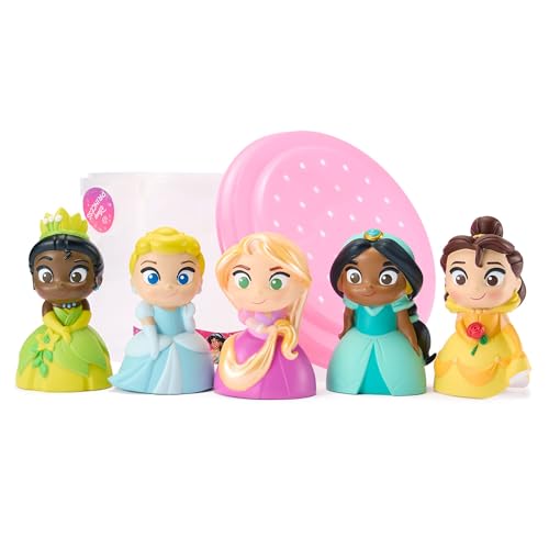 Disney Store Official Set da gioco bagno Principesse, 5 pz., Belle, Cenerentola, Jasmine, Rapunzel e Tiana, secchiello con coperchio forato, set per vasca o piscina gonfiabile, dai 6 mesi in su