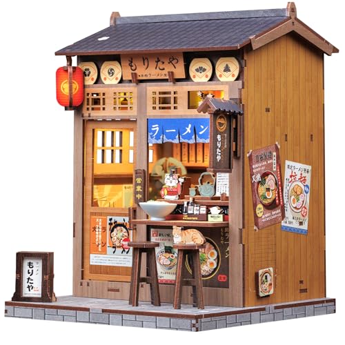 CUTEBEE Book Nook Kit - DIY Casa Delle Bambole in Miniatura DIY per Adulti, Tema Ramen Giapponese Miniature da Costruire di Legno, Regali Unici per Familiari e Amici (Morita-Ya)