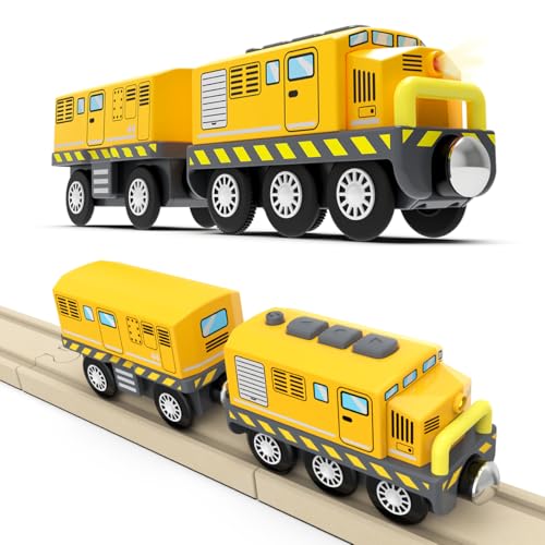 Cylora Trenino Elettrico per Bambini, Locomotiva con Suono e Luce a Batteria, Trazione Magnetica Forte, Treno Giocattolo, Compatibile con Thomas, Brio, Regalo per Bambini dai 3 Anni in Su, Giallo