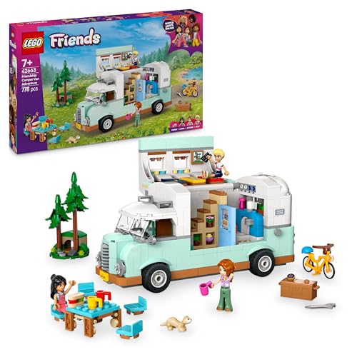 LEGO Friends Avventura sul Camper dell’Amicizia, Giochi di Ruolo e per le Abilità Sociali per Bambine da 7 Anni con Personaggi, Veicolo Giocattolo Apribile e Accessori da Campeggio, Idea Regalo 42663