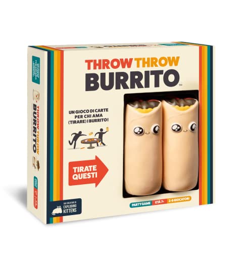 Asmodee - Throw Throw Burrito - Divertente Gioco da Tavolo, con Due Burrito Squishy, Carte da Gioco, 7+ Anni, 2-6 Giocatori, Edizione in Italiano