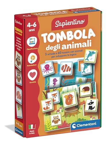 Clementoni Sapientino - Tombola degli Animali, Gioco Educativo 4-6 Anni con 60 Tessere Illustrate, Flashcards per Stimolare Osservazione e Memoria, Made in Italy, Lingua Italiana, 16842