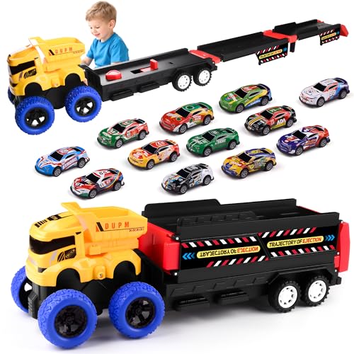 Havnidy Trasporto Truck auto giocattolo per ragazzi 3, 4, 5, 6 anni, pieghevole, con 12 auto ritirate, giocattolo da costruzione, regalo per compleanni e Natale