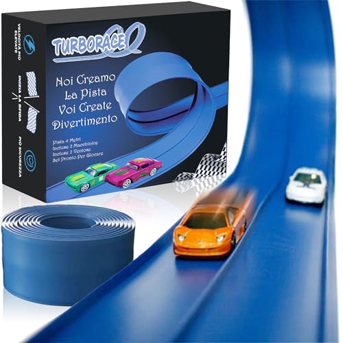 ZORKAM - Turborace Pista Macchinine -Pista di velocità 4 Metri + 4 macchinine turborace - gioco di avventura idea regalo bambino 3 4 5 6 7 anni per compleanno