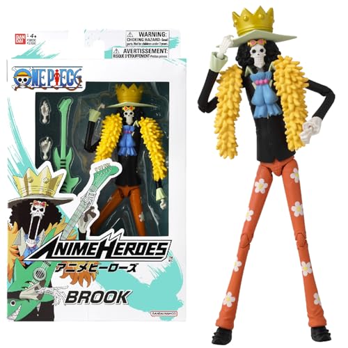 Bandai - Anime Heroes - One Piece - Figura Anime Heroes 17 cm - Brook Action Figure - Licenza Ufficiale Manga One Piece - Figura articolata di Brook - Giocattolo per bambini dai 4 anni in su - 37006