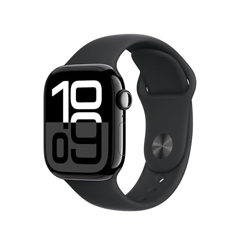 Apple Watch Series 10 GPS 42 mm Smartwatch con cassa in alluminio e cinturino Sport Loop Nero - S/M. Fitness tracker, app ECG, display Retina always-on, Carbon Neutral