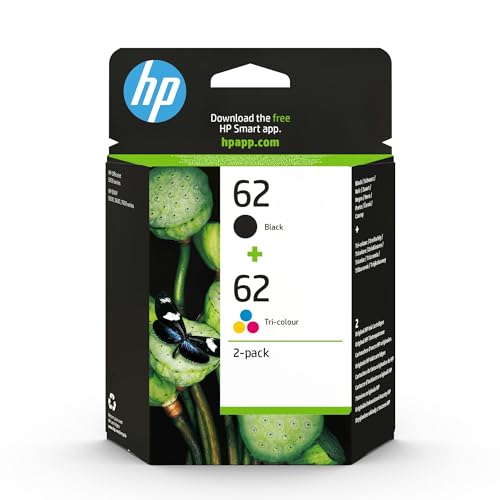 HP 62 Nero e Tricromia, N9J71AE, Confezione da 2 Cartucce Originali, Compatibili con Stampanti Envy 5540, 5642, 5644, 5742, 7640, OfficeJet Mobile serie 200