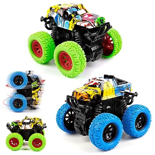 Monster Truck, Macchinine per Bambini 2 3 4 anni, 2 Pezz Macchina Giocattolo per Bambini con Rotazione a 360 Gradi, Macchine Camion Giocattolo per Bambini Regalo