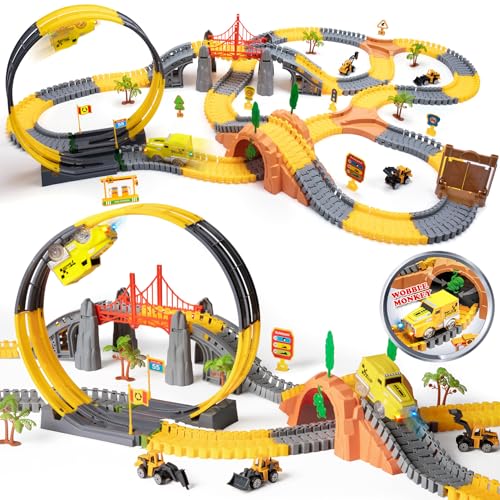 OR OR TU Circuito Auto Bambino 342 Pezzi Circuito Treno Elettrico Giocattolo Bambino Regalo 3 4 5 6+ Anni Costruzione per Ragazzi 360° Pista in Fibbia Flessibile Ferrovia