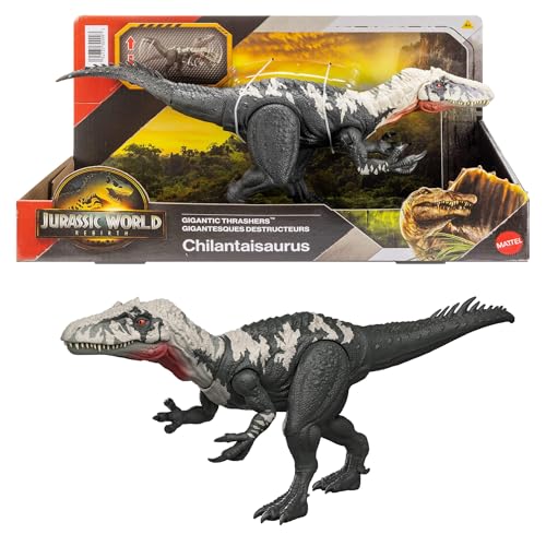 Mattel Jurassic World La Rinascita Predatori Giganti Chilantaisaurus, specie di dinosauro giocattolo di grandi dimensioni, 2 attacchi furiosi, gioco digitale, JGB95