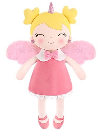 GAGAKU Peluche Bambola Unicorno Morbido Tessuto 40 cm Unicorno Angelo Custode Bambola Bambina Regalo Battesimo con Ali Bambola Portafortuna per Bambini 3-6 anni - Angelo Rosa