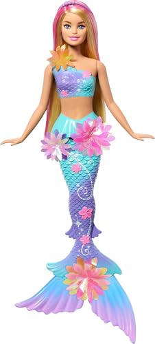 Barbie - Sirena Magia Floreale, bambola dai capelli biondi con coda sfumata e fascia con perle, magica sorpresa e fiori che sbocciano inclusi, giocattolo per bambini, 3+ anni, JDM72, Viola
