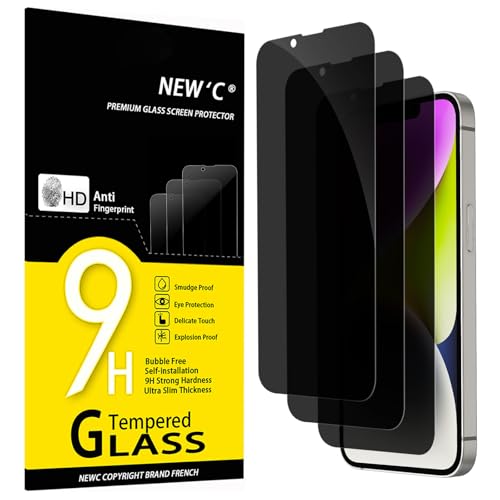 NEW'C 3 Pezzi, Pellicola Protettiva Privacy per iPhone 14, iPhone 13, iPhone 13 Pro (6,1 Pollici), Angolo di Privacy 28 Gradi Migliorato, Durezza Ultra Resistente 9H, Senza Bolle