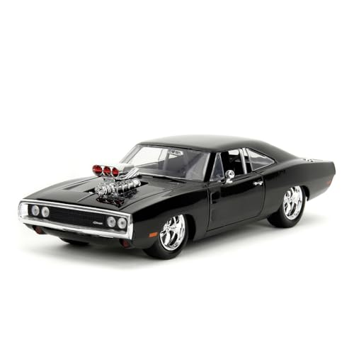 Jada Toys - Fast and Furious Auto Dom`s Dodge Charger Street (1:24, nero) - Modellino auto 1970 Dodge Charger R/T in Fast & Furious, auto giocattolo in metallo a partire da 8 anni con parti apribili,