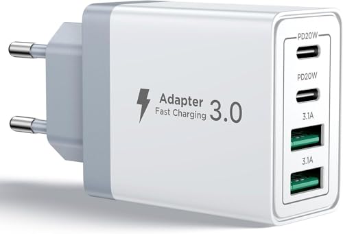 Caricatore USB C Rapido 40W 4Porto Presa USB Caricatore Multipla PD & QC3.0 Carica Cellulare, Spina Alimentatore Caricabatterie per Samsung S22 S23 S24 iPhone 15 16 14, Spinotto Muro Adattatore