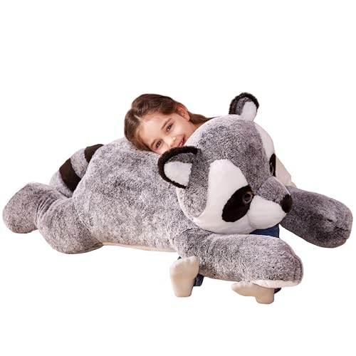 IKASA Procione Peluche Gigante Giocattolo Morbido - 78cm Animali Orsetto Lavatore Grande Giganti Enormi Teneri Jumbo Enorme Morbidosi Animale Grasso - Regali per Bambini Ragazze (78cm, Grigio)