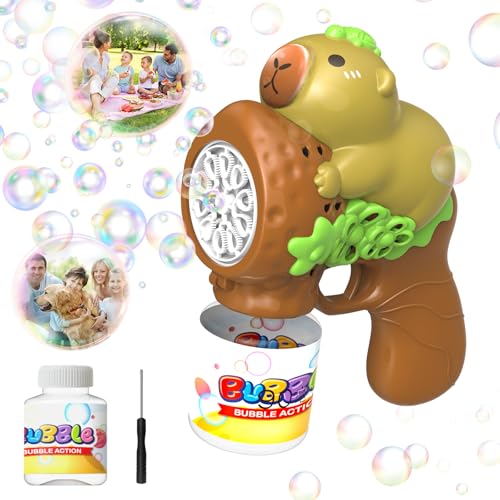 Capibara Automatic Bubble Gun Toy for Children with Bubble Blowing, 360° Leak-Proof, 10000 Bubble/Min, LED Light with 90 ml Solution, Suitable for Girls and Children (AL-2051)