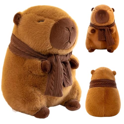 SKIKHN 25cm Peluche Capibara, Realistico Giocattolo Morbido Capibaras, Giocattolo Peluche Capibara con sciarpa, Simulazione Animale Peluches Capybara, Regali di Compleanno di Natale per Bambin Adulti