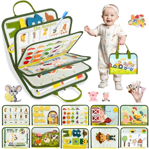 Almaxi Giochi Bambini Montessori Busy Board 1 2 3 Anni, 10 in 1 Libro Montessori Interattivo Educativo Sensoriale Giocattoli, Giochi Regalo per Bambini 1 2 3 4 Anni