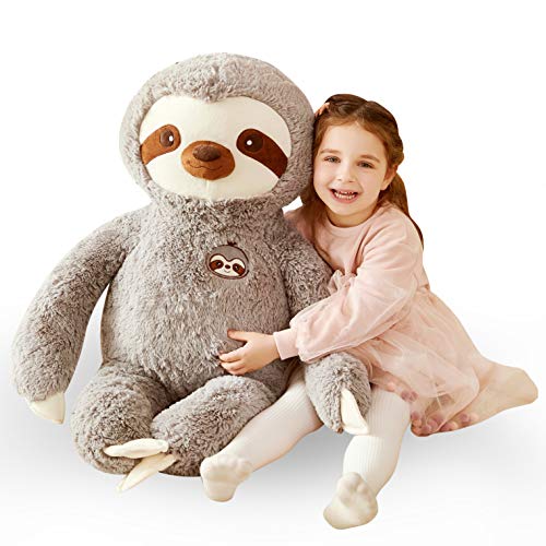 IKASA Grande Bradipo Animale di Peluche Bradypode Morbido Giocattolo per Bambini (Grigio, 78cm)