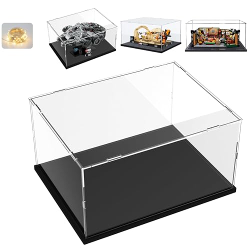 Teca Espositiva Plexiglass Acrilico per Lego Millennium Falcon 75375 per Central Perk 21319 per Supra 42204 per 42151 75380, Vetrina per Collezionismo Vetrinetta con Led, Interno Nero 35x25x15cm