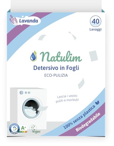 Natulim - Detersivo a strisce per lavatrice (40 lavaggi) - Include effetto morbidi, ecologico, anallergico, Zero Waste, Made in EU - Strofinaccio pulito e morbido senza sporcare il pianeta (Lavanda)