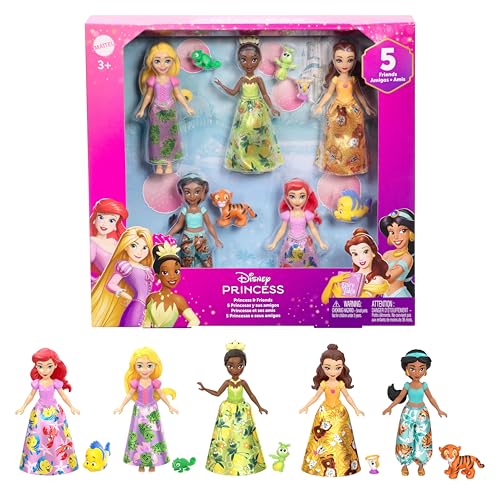 Mattel Disney Princess - Principessa e Amico Multipack, set con 5 mini bambole snodate e 5 personaggi amici abbinati, ispirati ai film Disney, giocattolo per bambini, 3+ anni, JBL33