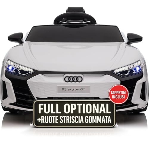 Macchina Elettrica Per Bambini Audi RS e-Tron Auto Elettrica Per Bambini Telecomandata Sedile In Pelle Porte Apribili TAPPETINI INCLUSI Doppio Motore Elettrico 12V Carico 25 Kg TOYSCAR Bianca