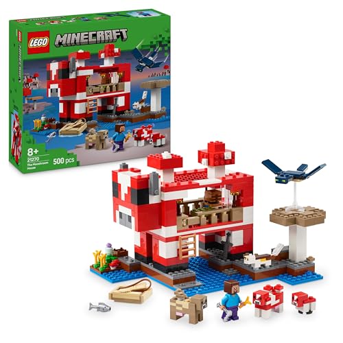 LEGO Minecraft The Mooshroom House Toy - Building Set incl. a Steve Figure, Mobs, a Crafting Table and Farm - Gaming Gift for 8+ Year Old Girls & - Boys 21270