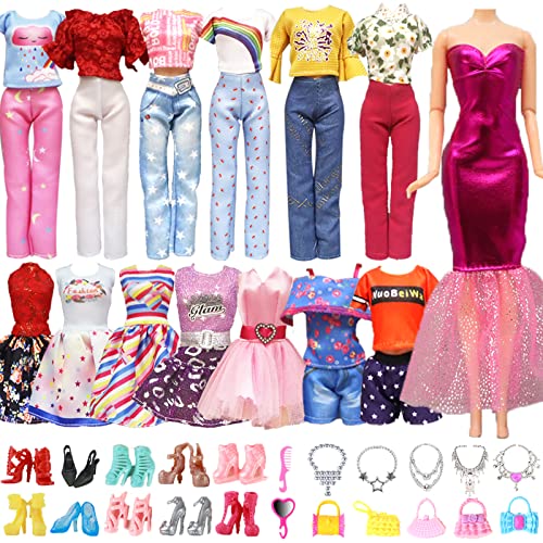 Carreuty 28 Pezzi vestiti e Accessori Compatibile con Barbie,11,5 pollici 3 abiti alla moda 3 vestiti casual (top e pantaloni) 10 paia di scarpe 12 accessori per le bambole