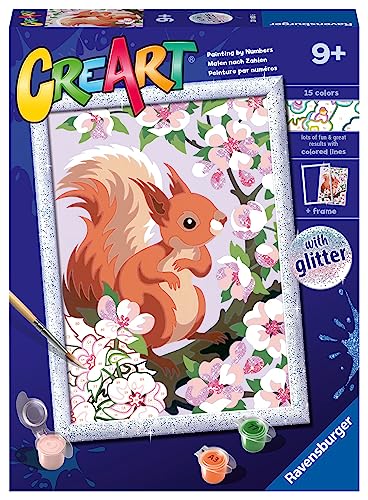 Ravensburger - Creart Serie D Scoiattolo Glitter | Kit Pittura Bambini | Dipingere Con I Numeri | Include Tutto Il Necessario | Giochi Bambini 9 Anni O Più | Creart 9 Anni