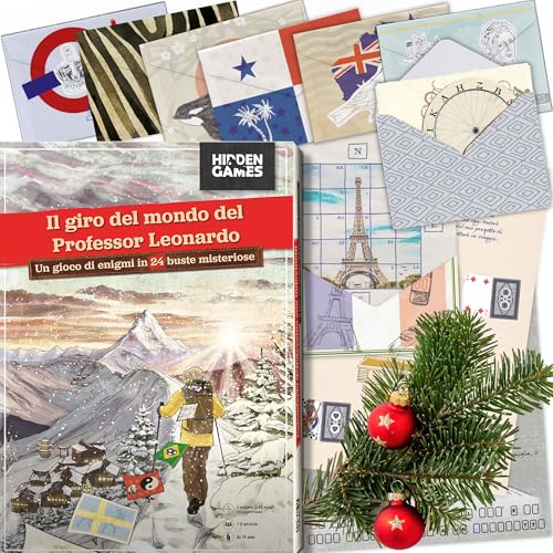 Hidden Games - Calendario dell’Avvento Enigmi e Misteri - Il Giro del Mondo del Professor Leonardo - Italiano - 1-6 persone dai 14 anni in su - 24 enigmi individuali