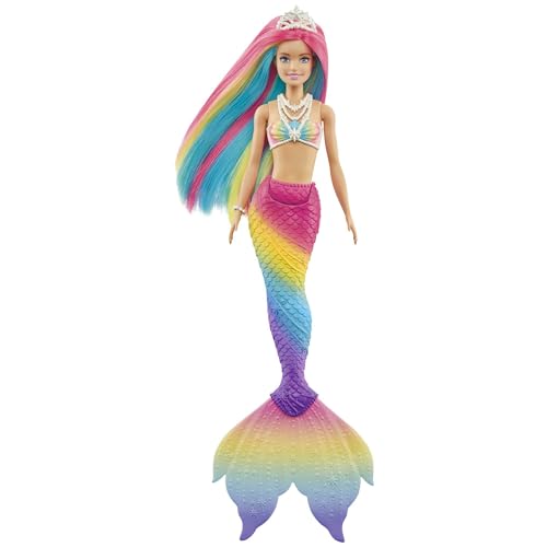 Barbie Dreamtopia Sirena Cambia Colore - Bambola con Look Arcobaleno - Corpetto con Dettagli Marini - Colori Neon Accesi - Regalo Bambini 3-7 Anni, GTF89