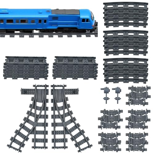 Huucozn 34 Pezzi Set di City Binari Binari Ferroviari Giocattolo Rotaie Giocattolo per Bambini Treno Binar i Ferroviari Giocattol o Blocchi di Costruzione della Città per Regalo per Ragazzi e Ragazze