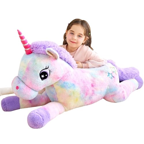 IKASA Unicorno Giganti Peluche Giocattolo Morbido - Animali di Peluche Grandi Gigante Enormi Teneri Jumbo Enorme Morbidosi Animale Grasso - Regali per Bambini Ragazze (110cm, Multicolore)