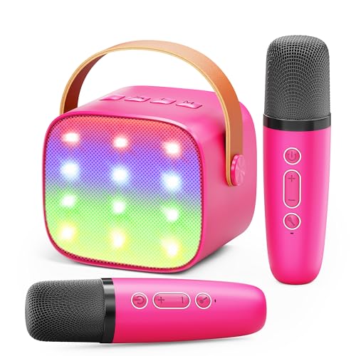 Ankuka Karaoke per Bambini Karaoke con Microfono Karaoke Cassa Bluetooth con 2 Microfoni, Regalo Bambina Giochi Bimba Regalo Compleanno per 3, 4, 5, 6, 7, 8, 9,10,11,12+ Anni (Rosa Scuro)