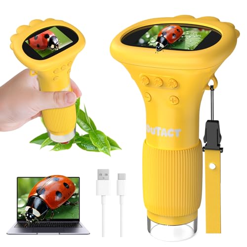 OUTACT Microscopio Digitale Bambini,Microscopio Portatile con 8 LED Regolabili,50-1000X,4 Livelli di Regolazione,con Funzione Foto Video,Giocattoli Educativi STEM da Regalo Educativo per 4-12 Anni